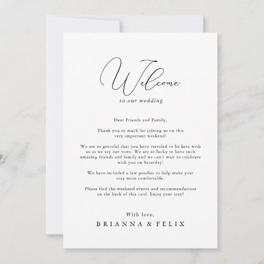 Classy Chic Minimalistisch Wedding Willkommensbrie (Vorderseite)