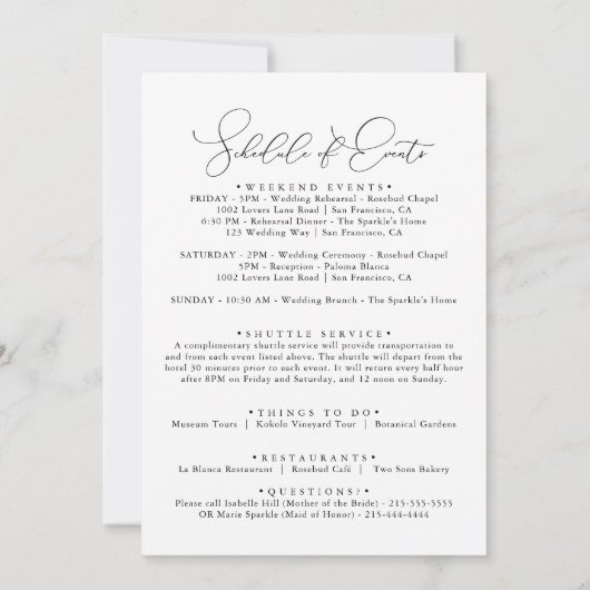 Classy Chic Minimalistisch Wedding Willkommensbrie (Rückseite)