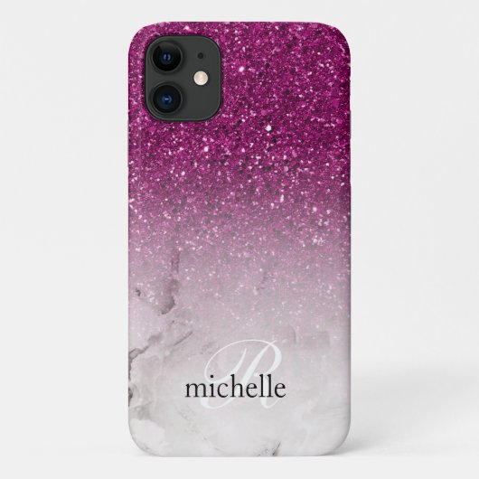 Classy Chic Purple Glitter Ombre Marble Monogram Case-Mate iPhone Hülle (Rückseite)