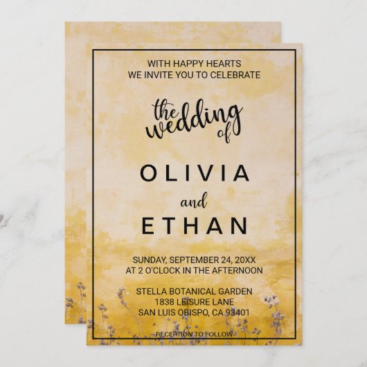Classy chic rustikal gelb staubige Blumenzelt Wedd Einladung (Vorne/Hinten)