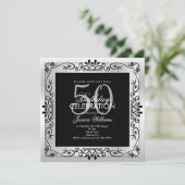 Classy Chic Silver Decorative Gerahmt 50. Geburtst Einladung (Stehend Vorderseite)