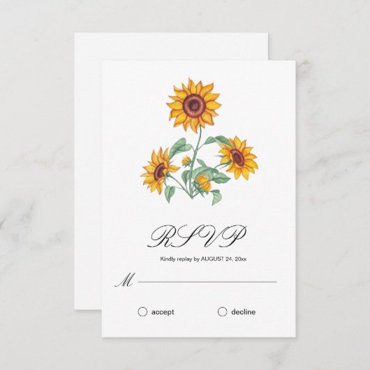 Classy Chic Sonnenblumen Botanisch RSVP Karte (Vorne/Hinten)