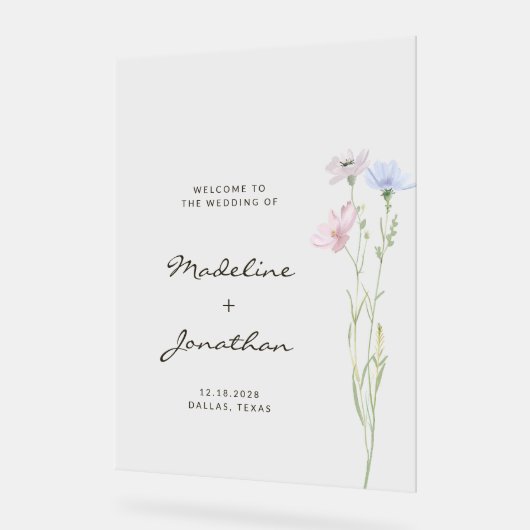 Classy Chic Wildblume Beige Wedding Willkommenszei Acrylschild (Winkel)