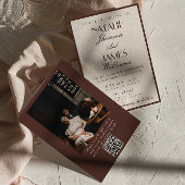 Classy Chocolate Brown Fancy Photo QR Code Wedding Einladung