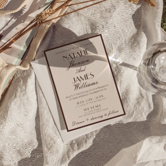 Classy Chocolate Brown Fancy Photo QR Code Wedding Einladung