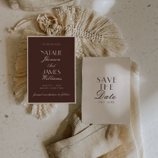 Classy Chocolate Brown Ivory Old Money Wedding Save The Date
