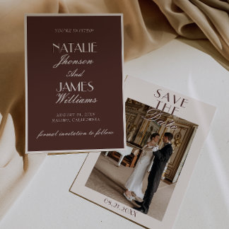 Classy Chocolate Brown Old Money Photo Wedding Save The Date