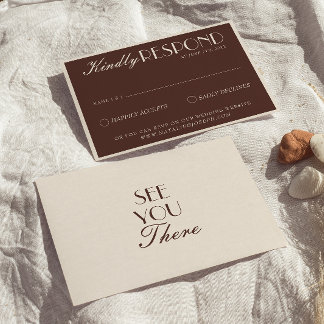 Classy Chocolate Brown Old Money Retro Wedding RSVP Karte