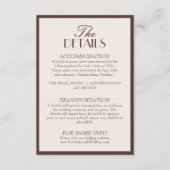 Classy Chocolate Brown Old Money Wedding Details Begleitkarte (Vorderseite)