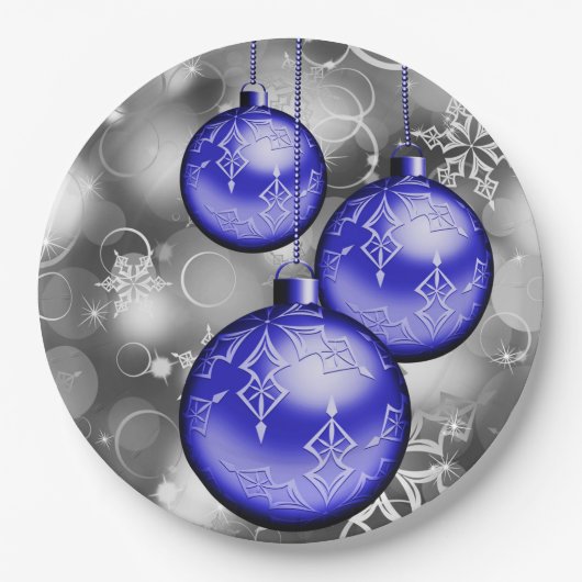 Classy Christmas Blue Silver Gray Paper Plate Pappteller (Vorderseite)