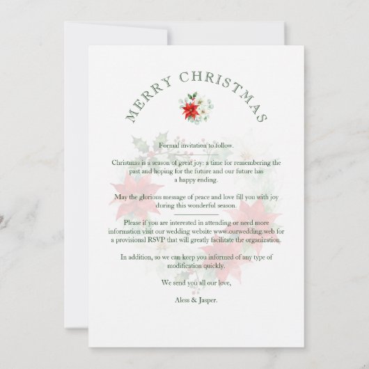 Classy Christmas Floral Monogram Heart Initials Save The Date (Rückseite)