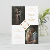 Classy Christmas Wedding Floral Wreath 2-Photo Save The Date (Stehend Vorderseite)