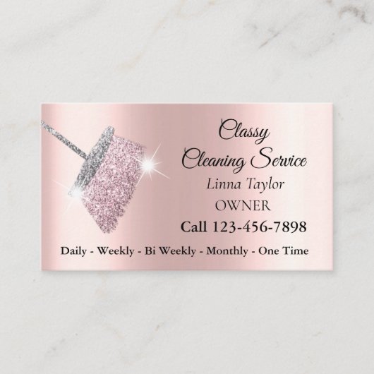 Classy Cleaning Service Silber Rosa Visitenkarte (Vorderseite)