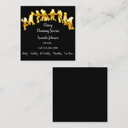 Classy Cleaning Services Gold Logo Maid Black Lux Quadratische Visitenkarte (Vorne/Hinten)
