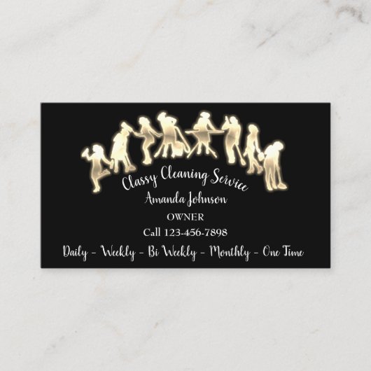 Classy Cleaning Services Gold Logo Maid Black Neon Visitenkarte (Vorderseite)
