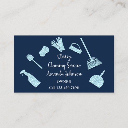 Classy Cleaning Services Gold Logo Maid Blau Visitenkarte (Vorderseite)