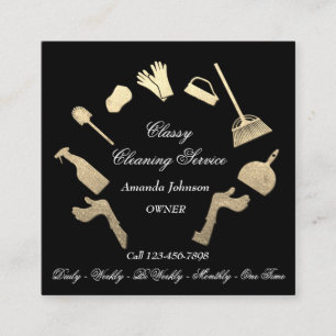 Classy Cleaning Services Gold Logo Maid House Quadratische Visitenkarte