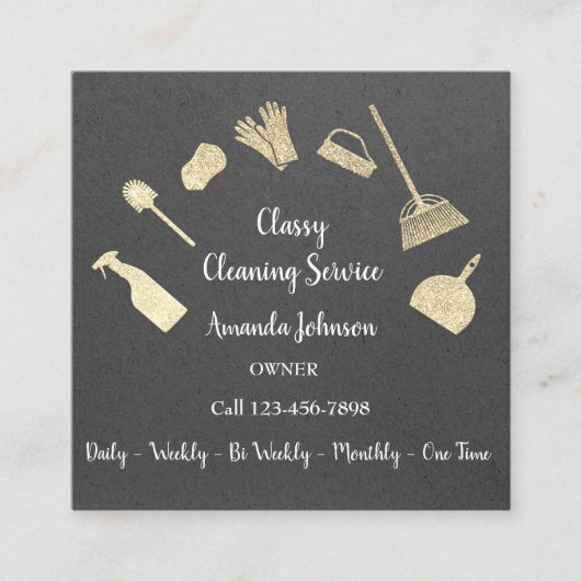 Classy Cleaning Services Gold Logo Maid Kraft Gray Quadratische Visitenkarte (Vorderseite)