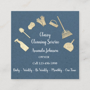 Classy Cleaning Services Gold Logo Maid Kraft Navy Quadratische Visitenkarte