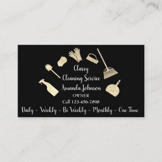 Classy Cleaning Services Gold Logo Maid Kraft VIP Visitenkarte (Vorderseite)