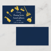 Classy Cleaning Services Gold Logo Maid Navy Blue Visitenkarte (Vorne/Hinten)