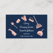 Classy Cleaning Services Gold Logo Maid Navy Rose Visitenkarte (Vorderseite)