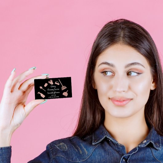 Classy Cleaning Services Gold Logo Maid Rosa Rose Visitenkarte