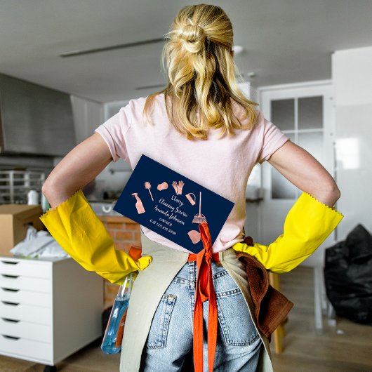 Classy Cleaning Services Gold Logo Maid Rose Blau Visitenkarte