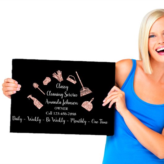 Classy Cleaning Services Gold Logo Maid Rose Glitt Visitenkarte