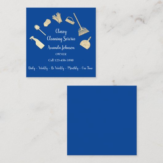 Classy Cleaning Services Gold Logo Maid Royal Blue Quadratische Visitenkarte (Vorne/Hinten)