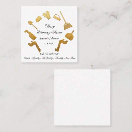 Classy Cleaning Services Golden Logo Maid House Quadratische Visitenkarte (Vorne/Hinten)
