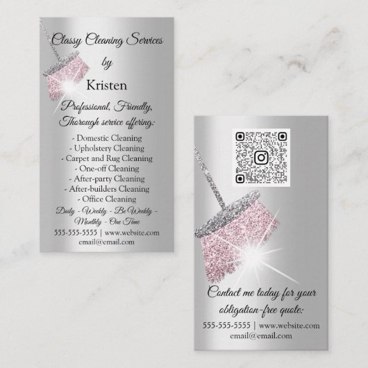 Classy Cleaning Services House Behalte QRCode-Rose Visitenkarte (Vorne/Hinten)