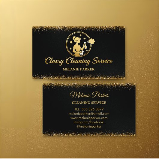 Classy Cleaning Services Logo Maid gold Visitenkarte