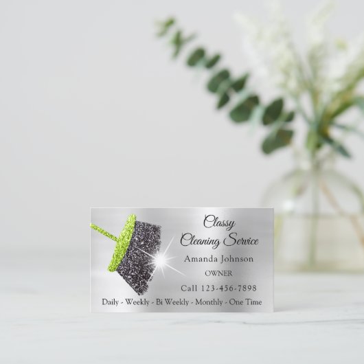 Classy Cleaning Services Silver Mint Glitzer Gray Visitenkarte (Stehend Vorderseite)