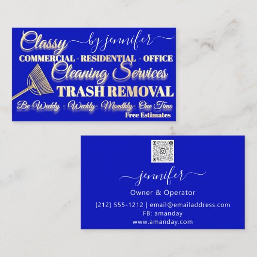 Classy Cleaning Trash Removal Maid Gold Logo QR Visitenkarte (Vorne/Hinten)