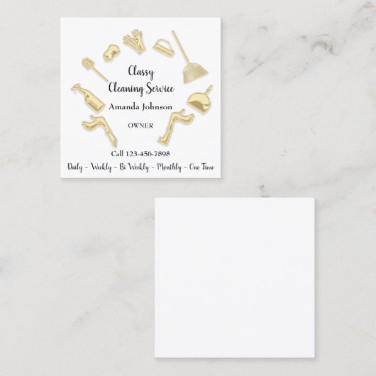Classy Clearing Service House Logo Maid Gold Weiß Quadratische Visitenkarte (Vorne/Hinten)