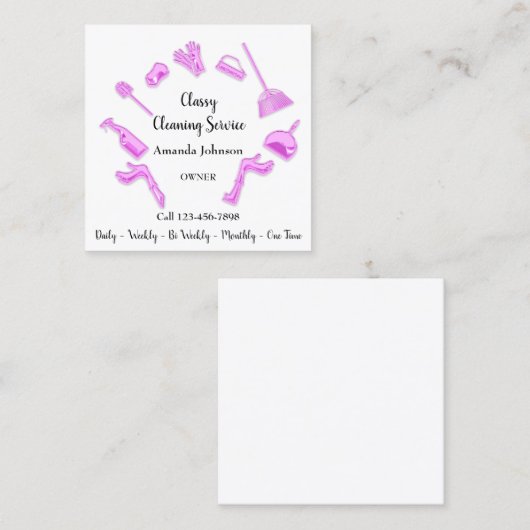 Classy Clearing Service House Logo Maid Pink White Quadratische Visitenkarte (Vorne/Hinten)