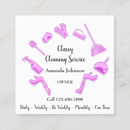Classy Clearing Service House Logo Maid Pink White Quadratische Visitenkarte (Vorderseite)