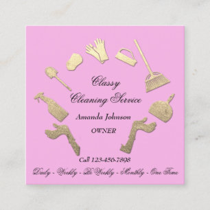 Classy Clearing Services Gold Logo Maid House Pink Quadratische Visitenkarte