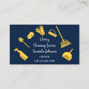 Classy Clearing Services Gold Logo Maid Navy Blue Visitenkarte
