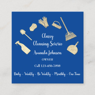Classy Clearing Services Gold Logo Maid Royal Blue Quadratische Visitenkarte
