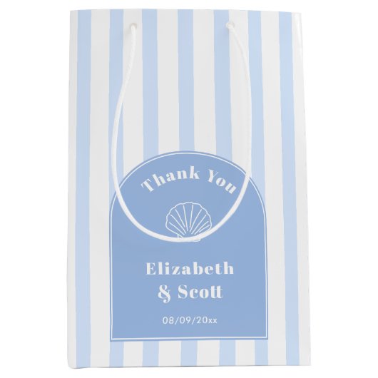 Classy Coastal Blue Stripe Hochzeit Vielen Dank Mittlere Geschenktüte (Vorderseite)