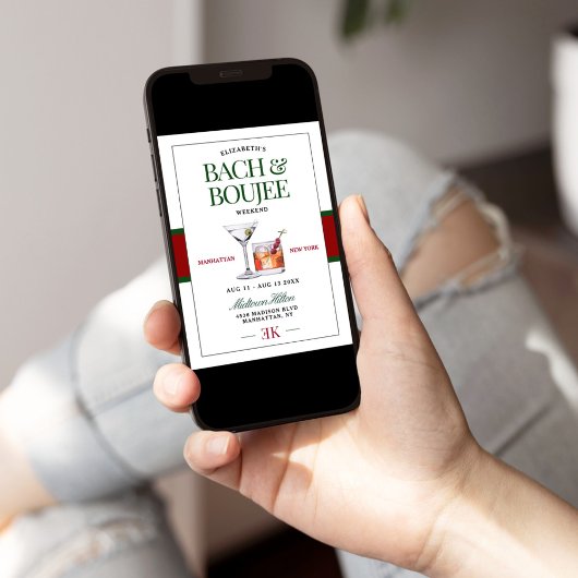 Classy Cocktail Green & Red Bach & Boujee Weekend Einladung