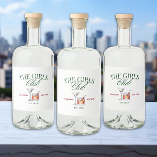 Classy Cocktails Green & Red Girl's Club Alkoholflaschenetikett