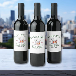 Classy Cocktails Green & Red Girl's Club Weinetikett