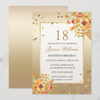 Classy Confetti & Corner Blume 18. Geburtstag Einladung