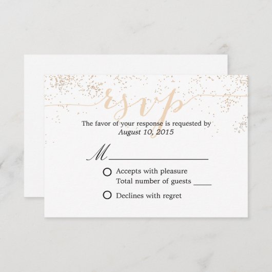Classy Confetti Dots Script Wedding RSVP (Vorne/Hinten)