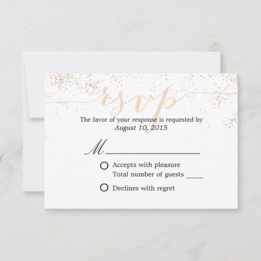 Classy Confetti Dots Script Wedding RSVP Karte (Vorderseite)