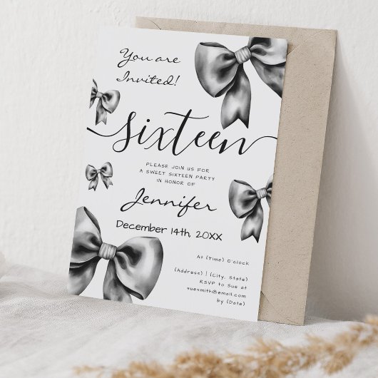 Classy Coquette Black Bow Sweet 16 Party Einladung