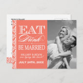 Classy Coral Damask Save the Date Ankündigungspostkarte (Vorne/Hinten)